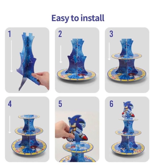 Sonic Round Cardboard 3 Tier Cupcake Stand - Picture 3 of 6